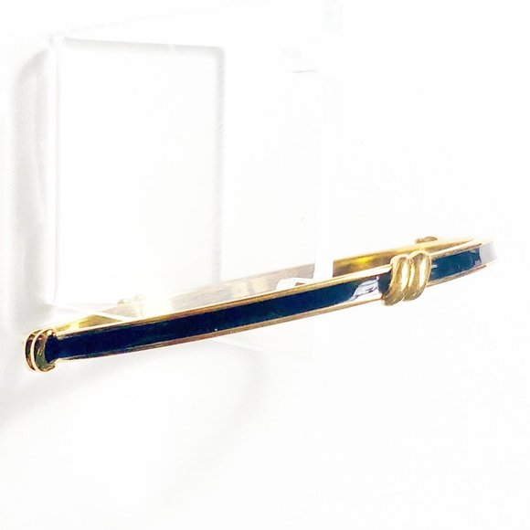 Monet Vintage Gold Tone with Black Enamel Bangle Bracelet 2.75" diameter - Picture 1 of 10